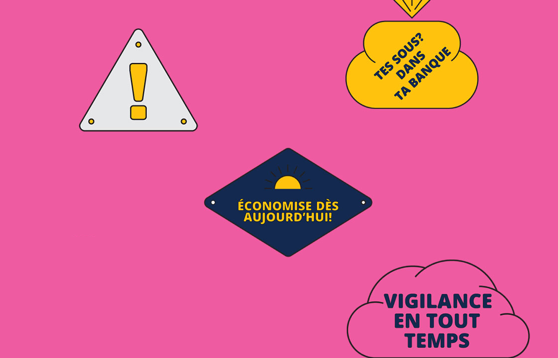 pink background with white your money students logo and colourful stickers