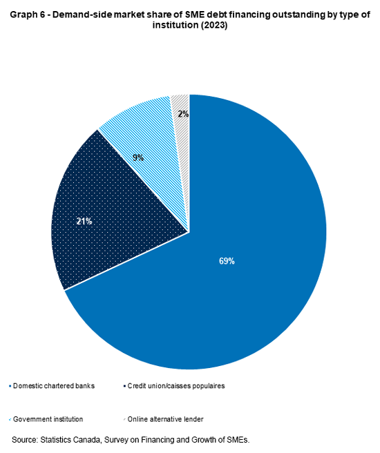 graph 6 - demand-side market share of SME debt fianncing outstanding by type of institution (2023)